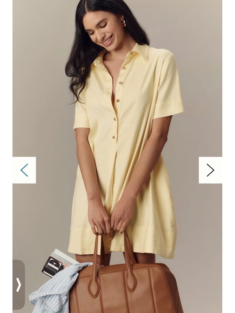 Anthropologie Yellow Linen Swing Mini Dress - L